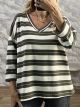 Striped Ve Cotton Top-25422/Ecru&Khaki