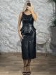 Leather Top&Skirt Set-6487/Black