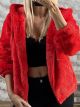 Hooded Bomber Furry Coat-1200/Red