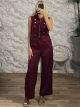 Military Buttons Vest Set-12145/Burgundy