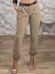 Leopard Leather Belt Pants-2602/Beige