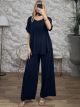 Wide Plus Size Elastic Set-5659/Navy Blue