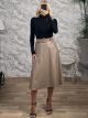 Lil-Leather Midi Belt Skirt-6761/Beige
