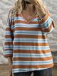Striped Ve Cotton Top-25422/Orange&Ciel