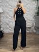 San-Velvet Textured Lace Jumpsuit-6485/Black