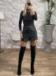 Matte Leather Buttons Skort-6132/Black