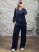 Sar-Velvet Wide Ve Set-24069/Navy Blue