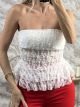 Lace Strapless Ruffles Top/White