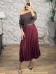 Ste-Pleated Belt Skirt-2815/Burgundy