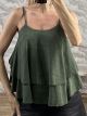 DoubleRuffled Viscose Top-628623/Khaki