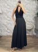 Textured Velvet Halter Maxi Dress-5282/Black