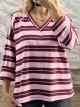 Striped Ve Cotton Top-25422/Burgundy&Pink