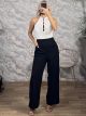 San-Velvet Textured Lace Jumpsuit-6485/Black&White 