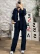 Velvet Shirt Set-3185/Navy Blue