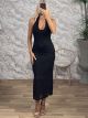 Halter Lace Elastic Maxi Dress-49311-66/Black