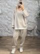Plus Size White Layered Top & Pants Set-83753/Ecru