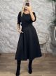 Kun-Viscose Belt Midi Dress-25278/Black
