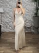 LaceTop & Straps Satin Maxi Dress-51352/Ecru