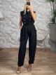 Military Buttons Jumpsuit-11034/Black