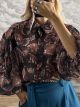 Muslin Balloon Sleeves Shirt-36020/Chocolat&Petrol