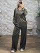 Sar-Velvet Wide Ve Set-24069/Khaki