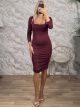 Ton-Elastic Midi Dress-3472/Burgundy