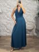 Textured Velvet Halter Maxi Dress-5282/Petrol
