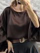 Lil-Balloοn Sleeves Satin Top-26536/Chocolat