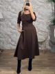 Kun-Viscose Belt Midi Dress-25278/Chocolat