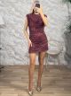 Ste-Animal Ruched Mini Dress-14193/Burgundy