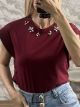  Jewellery Sleeveless Top-8303/Burgundy