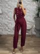 Military Buttons Jumpsuit-11034/Burgundy