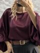 Lil-Balloοn Sleeves Satin Top-26536/Burgundy