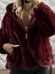 The-Hooded Soft Furry Coat-25212/Burgundy