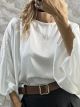 Lil-Balloοn Sleeves Satin Top-26536/White
