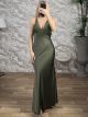 LaceTop & Straps Satin Maxi Dress-51352/Khaki