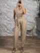 Military Buttons Jumpsuit-11034/Beige