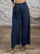 Wide Crep Belt Pants/Navy Blue