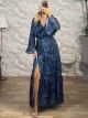 San-Wrap SilverThread Maxi Dress-5687/Blue