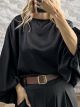 Lil-Balloοn Sleeves Satin Top-26536/Black