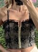 Lace Corset Zipper Top-8706/Beige&Black