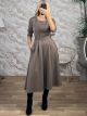 Kun-Viscose Belt Midi Dress-25278/Mocca