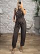 Military Buttons Jumpsuit-11034/Chocolat