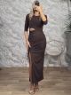 Ton-Cut Out Maxi Dress-3477/Chocolat