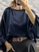 Lil-Balloοn Sleeves Satin Top-26536/Navy Blue