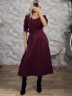 Kun-Viscose Belt Midi Dress-25278/Burgundy