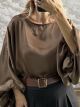 Lil-Balloοn Sleeves Satin Top-26536/Mocca