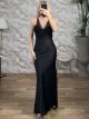 LaceTop & Straps Satin Maxi Dress-51352/Black