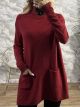 Oversized Pockets Sweater/Burgundy