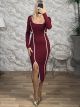 Kun-Knitted Elastic Midi Dress/Burgundy